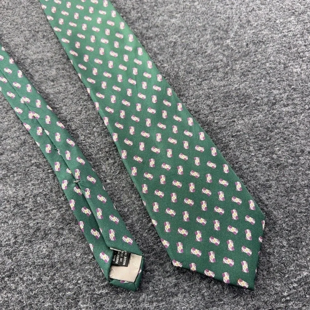 Christian Dior Monsieur Silk Tie Green Geometric Made in USA Italian Fabric